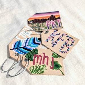CUSTOM, Hand-painted Leather Luggage, Bag Tag