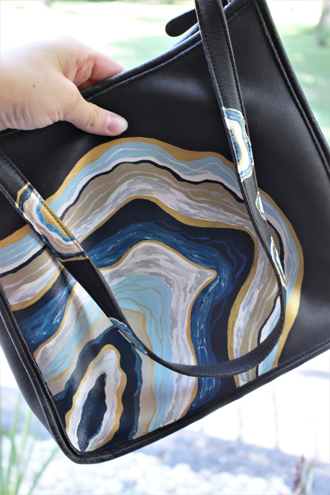Hand-painted Vintage Leather Coach Bag, Blue Geode - Etsy