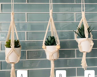 Plant hanger car charm | mini macrame plant hanger | mini pot holder with artificial succulent | flowers