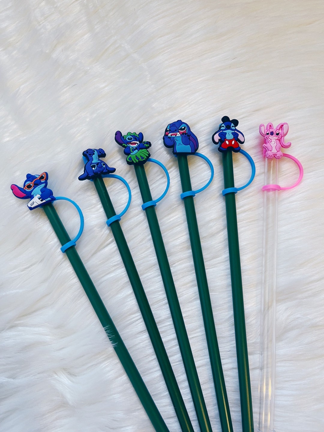 10Pcs Disney Lilo & Stitch Straw Topper Reusable Drinking Pen