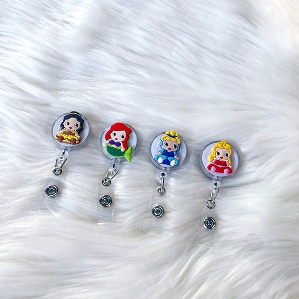 Clip On Nurse Badge Reels | Disney Princess Badge Reels | Medical ID Badge Reel Belle, Ariel, Cinderella, Sleeping Beauty
