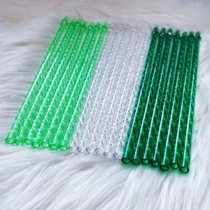 Crystal Swirl Reusable Studded Straw Works With Starbucks Tumblers | 10 inch Green Replacement Straw With Stopper | Studded Grid Straw