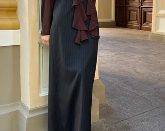 Pinstripe Maxi Skirt, High Waist Office Skirt, Long Tailored Skirt, Wool Blend Business Casual Skirt, Women's Capsule Wardrobe