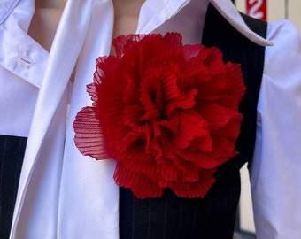 Large Red Rose Brooch - Fabric Flower Pin for Women - Perfect Wedding flower pin or Gift for Her - Red flower pin