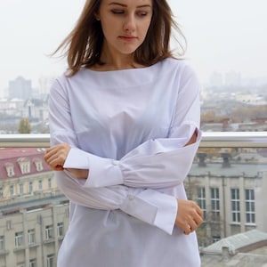 Women Classic Cotton Blouse * Long Sleeve spring Cotton shirt in white, Office women Blouse* Business shirt