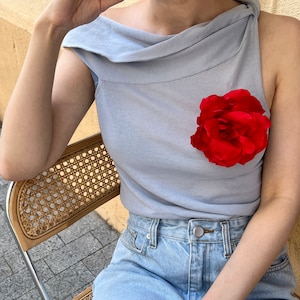 Large Red Fabric Flower Brooch, Satin Pin Rose, Flower Brooch Gift, Large RED silk rose brooch, Shoulder corsage floral pin. RED flower pin
