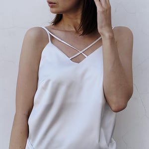 Silk Cami Top with Double Straps, White and Black Slip Top, Handmade Silk Tank for Women, Summer Silk white silk tank top