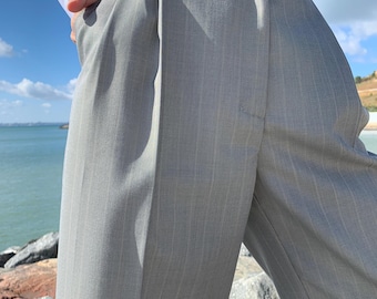 Gray Pinstripe Pants or Suit Set • Wide Leg Loose Fit Trousers • Aesthetic Edgy Corporate Chic