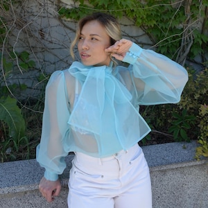 Frill Detail Satin& Chiffon Bow Twisted Blouse - Etsy