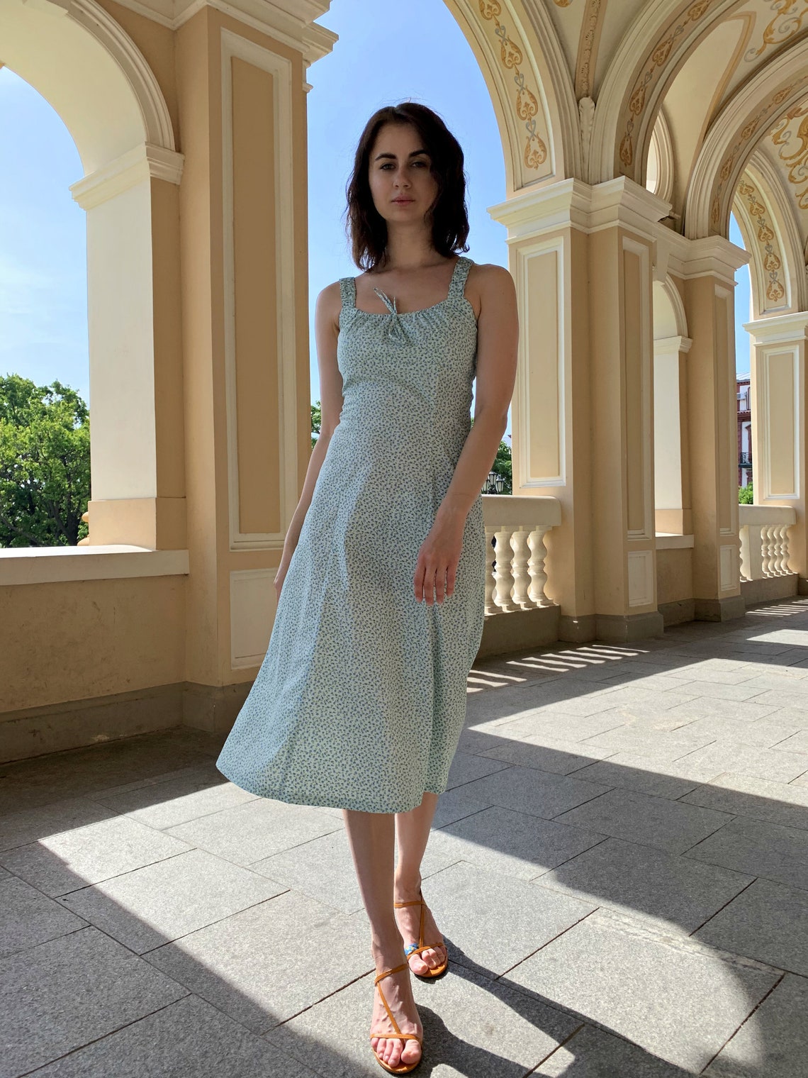 Sleeveless Midi Summer Dress Cotton Beach Dress Elegant midi Etsy