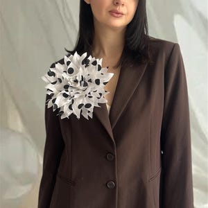 Large Polka Dot Flower Brooch • Fabric  Rose Pin • Floral Shoulder Corsage • Wedding Pin for Bridesmaid