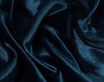 Navy Blue Velvet Gloss Finish Fabric Premium 1-Way Stretch 60" for Soft Furnishing & Dress Per Metre