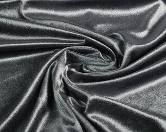 Grey Velvet Gloss Finish Fabric Premium 1-Way Stretch 60" for Soft Furnishing & Dress Per Metre