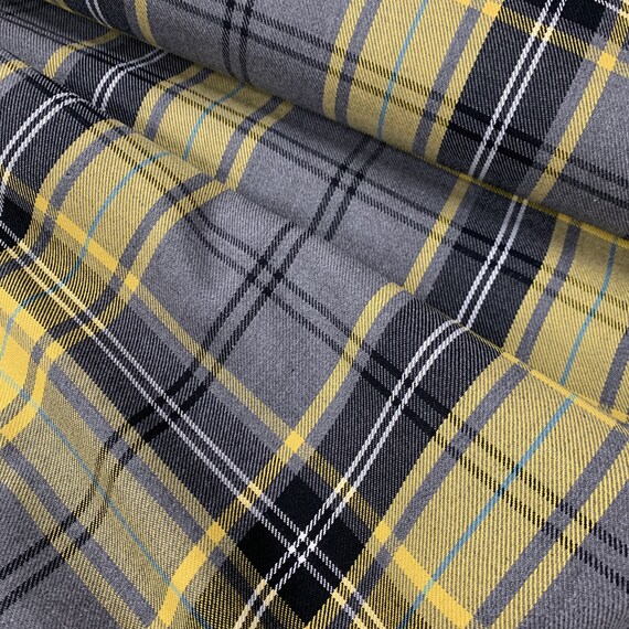 Polyviscose Tartan Plaid Fabric – Royal Blue Grey Scottish Check, 46-59" Wide, Medium Weight, 300TC