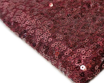 Wine Sequins 3mm Allover Embroidered Fabric on Tulle/Net Material for Decor, Sewing, Tablecloths & Craft | 52" - 132cms Usable Width