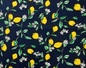 100% 45" Craft Cotton Poplin Fabric Lemons And Leaves Print + Face Mask D#147