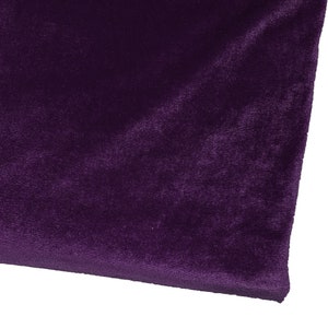 May include: A close-up of a deep purple velvet fabric. The fabric has a soft, plush texture and a rich, luxurious feel.