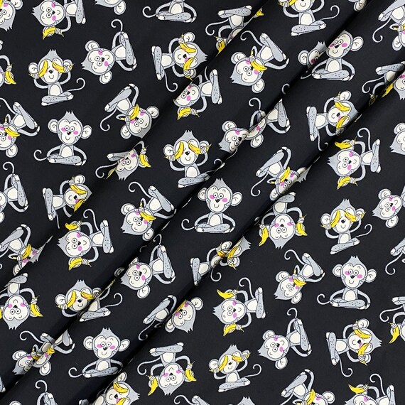 Monkeys Poly Cotton Dress Fabric 112cm wide Monkeys Poly Cotton Dress Fabric 112cm wide
