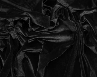 Black Velvet Gloss Finish Fabric Premium 1-Way Stretch 60" for Soft Furnishing & Dress Per Metre