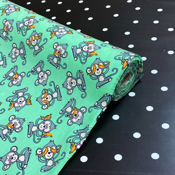 Monkeys Poly Cotton Dress Fabric 112cm wide Monkeys Poly Cotton Dress Fabric 112cm wide