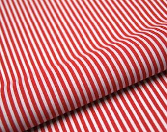 Red Candy Stripes Polycotton Print Fabric Horizontal 3mm 45" Craft Dress Per Metre