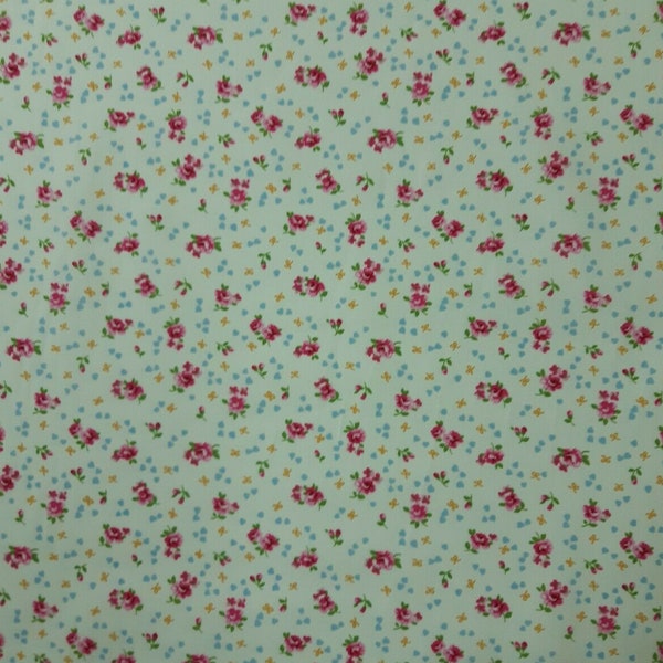100% 45" Craft Cotton Poplin Fabric Floral + Mini Hearts Print Face Mask D#152