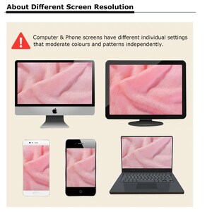 May include: Illustration showing how the same image appears on different screen sizes. A pink fuzzy image is displayed on a desktop computer, laptop, tablet, and smartphone.