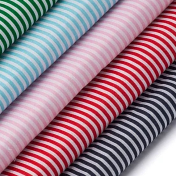 Various Sizes Multi Coloured Stripes Candy On White Polycotton  Fabric M 