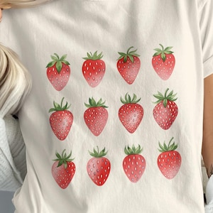 Strawberry Shirt, Strawberry PNG, Strawberry Clipart, Fruit Png, Watercolor Strawberry, Digital Download PNG, Summer Png