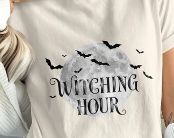 Witching Hour PNG, Digital Download, Full Moon Clipart, Bats Png, Halloween Design, Sublimation Png, Digital Art