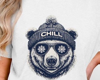 Chill Bear T-Shirt, Bear with Sunglasses and Beanie Graphic Tee, Cool Animal Design Shirt, Trendy Unisex Tee for All Ages
