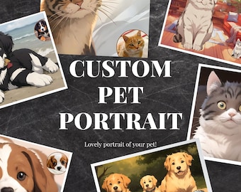 Custom Pet Portraits From Photos, Custom Cat Portrait, Custom Dog Portrait, Pet Gift, Gift for Cat Owner, Gift for Dog Owner, Pet Owner Gift