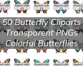 50 Butterfly Clip Art Bundle, Butterfly Transparent PNGs, Colorful Butterflies Clipart High Quality Butterfly Art, Digital Download