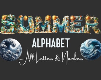 Summer Alphabet Letters Bundle, Summer PNG Letters, Numbers, Summer Clipart, Summer Transparent Letters PNG, Summer Vibes, Summer Letters