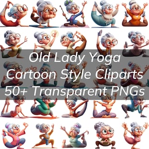 50+ Old Lady Yoga PNG Clipart Bundle Bunte, schrullige Old Lady Yoga-Posen für Poster, Karten, Poster, Tassen, T-Shirts mit Coolem Old Lady Yoga