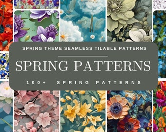 100+ Spring Floral Seamless Patterns, Romantic, Tileable Digital Scrapbook Papers, Spring Vibes, Spring Flowers, Cherry, Pansies, Poppy