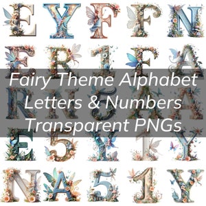 Fairy alfabet, Fairy Letters Cijfers PNG Transparante Letters Feeën en bloemen Alfabet, Fairy initialen, kaarten, poster, kunst aan de muur