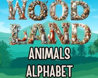 Woodland Animals Alphabet & Numbers Woodland Animals Transparent PNG Letters for Forest Craft