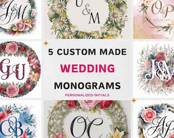 5 Custom Wedding Monogram Wedding Initials Wedding Crest PNG Wedding Logo Download Personalized Wedding Boho Floral Design Wedding MONOGRAM