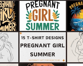 15 Pregnant Girl Summer T-shirt Design Bundle, Hi Res Transparent PNG Colorful Minimalistic Pregnant Girl Summer. Gift for Pregnant Woman