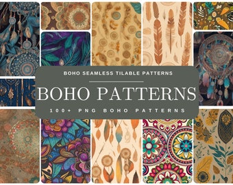 100+ Boho Seamless Patterns, Tileable PNGs | Floral, Paisley, Mandala | For Invitations, Wallpaper, Scrapbooking, Print | Instant Download