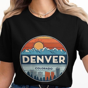 Denver Cityscape Retro Design T-Shirt, Vintage Mountain Sunset Tee, Denver Colorado Skyline Shirt, Retro Denver City Tee