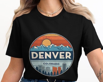 Denver Cityscape Retro Design T-Shirt, Vintage Mountain Sunset Tee, Denver Colorado Skyline Shirt, Retro Denver City Tee