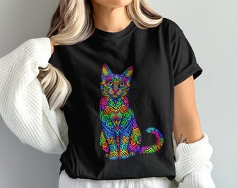 Cat PNG, Colorful Cat Clipart, Digital Download, Cat Sublimation Png, Animal Png, Vivid Cat, Unique Cat Design