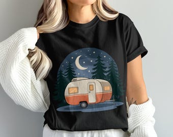 Camping PNG, Camper Png, Retro Camper Clipart, RV Png, Moon Stars, Campfire Png, Digital Download