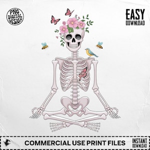 Floral Skull Png, Yoga Skeleton Png, Butterfly Skull Png, Skull Clipart, Bumble Bee, Digital Download, Funny T-shirt