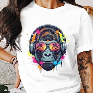 Cool Gorilla PNG, Gorilla with Headphones, Sunglasses Png, Summer Vibes Png, Sublimation Png, Digital Download,Digital,PNG