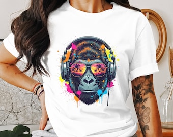Cool Gorilla PNG, Gorilla with Headphones, Sunglasses Png, Summer Vibes Png, Sublimation Png, Digital Download,Digital,PNG