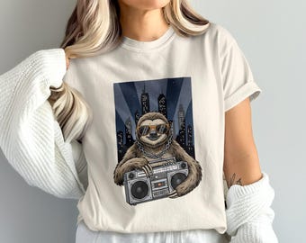 Cool Sloth PNG, Boombox Png, City Sloth Clipart, Sloth with Sunglasses, Digital Download, Digital, PNG