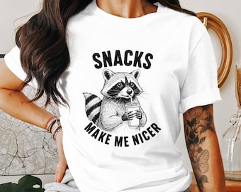 Snacks Make Me Nicer, Raccoon PNG, Funny Raccoon, Animal Png, Sublimation Png, Digital Download, Sarcastic Png